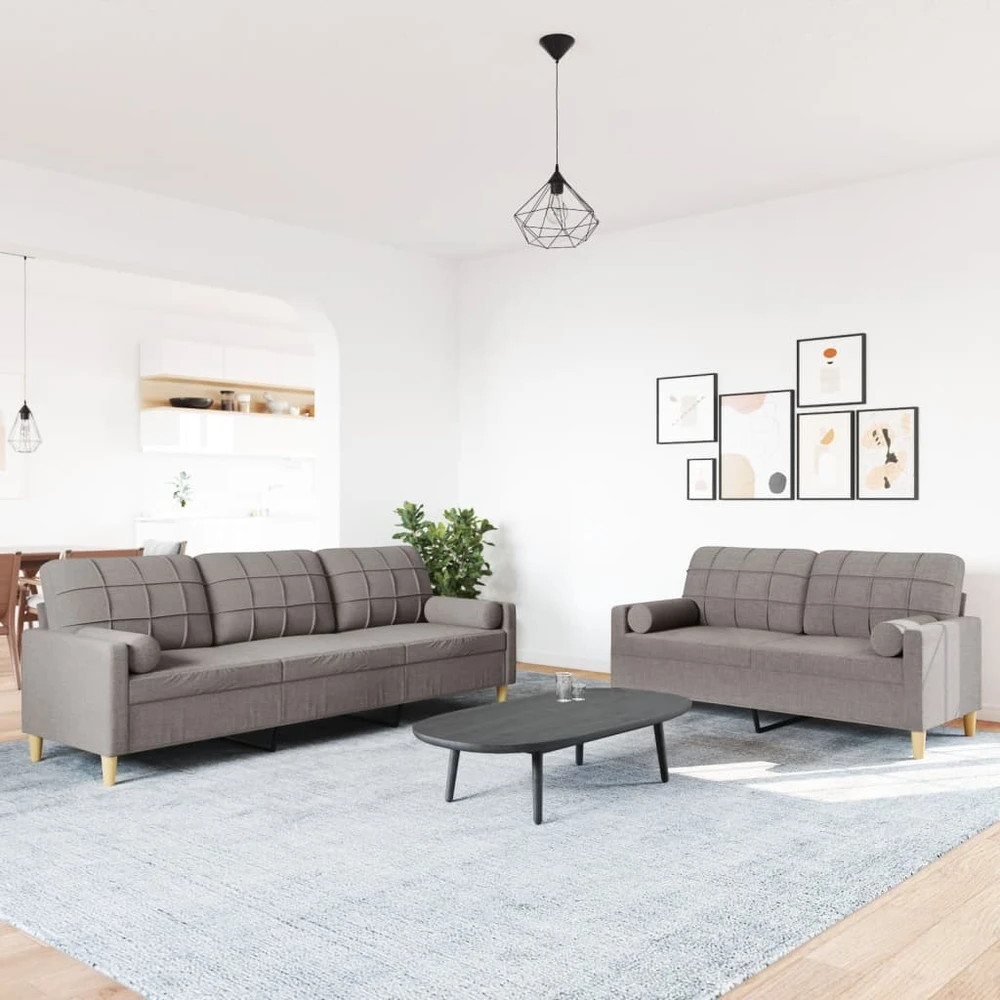 Sofa Sofos komplektas su pagalvėmis, 2 dalių, taupe, audinys