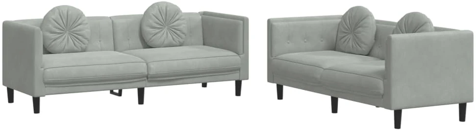 Sofa Sofos komplektas su pagalvėmis, 2 dalių, pilkas, aksomas