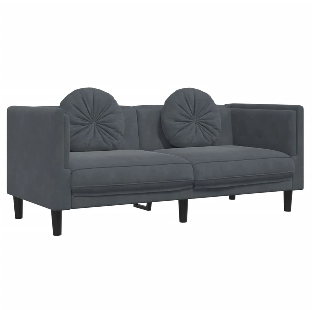 Sofa Sofos komplektas su pagalvėmis, 2 dalių, pilkas, aksomas