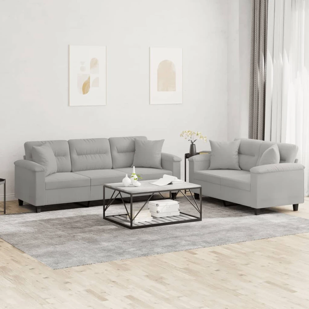 Sofa Sofos komplektas su pagalvėmis, 2 dalių, pilkas, audinys