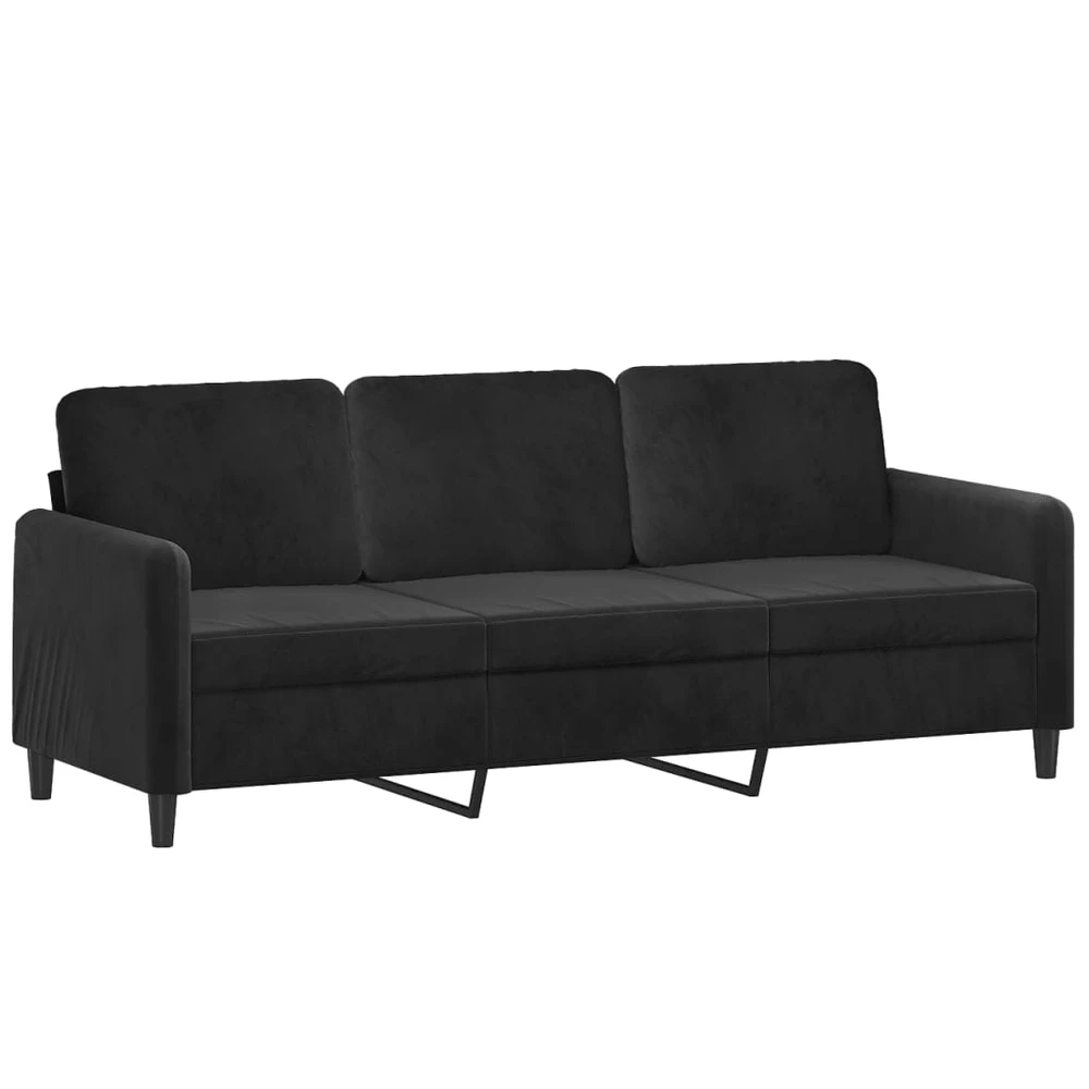 Sofa Sofos komplektas su pagalvėmis, 2 dalių, juodas, aksomas