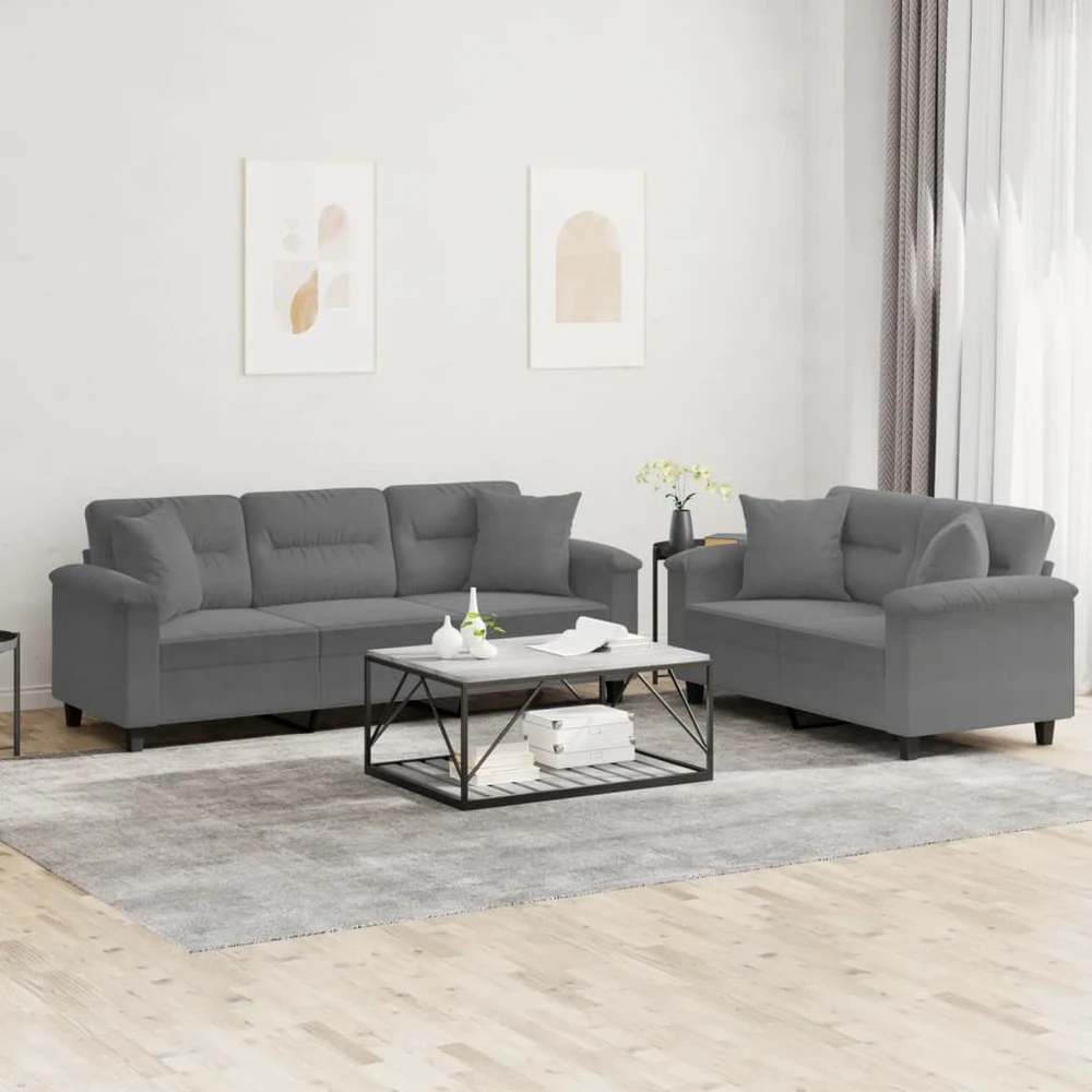 Sofa Sofos komplektas su pagalvėmis, 2 dalių, pilkas, audinys