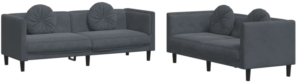 Sofa Sofos komplektas su pagalvėmis, 2 dalių, pilkas, aksomas