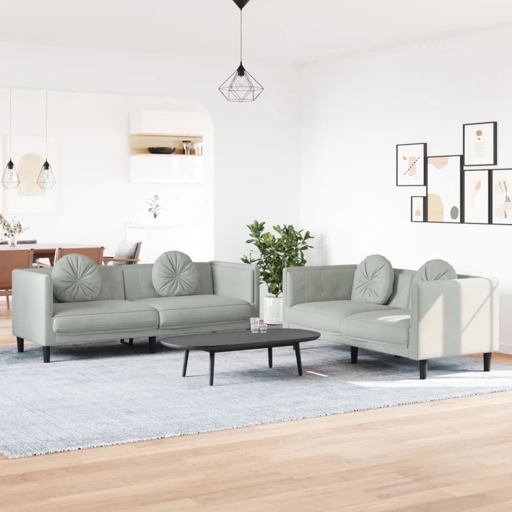 Sofa Sofos komplektas su pagalvėmis, 2 dalių, pilkas, aksomas