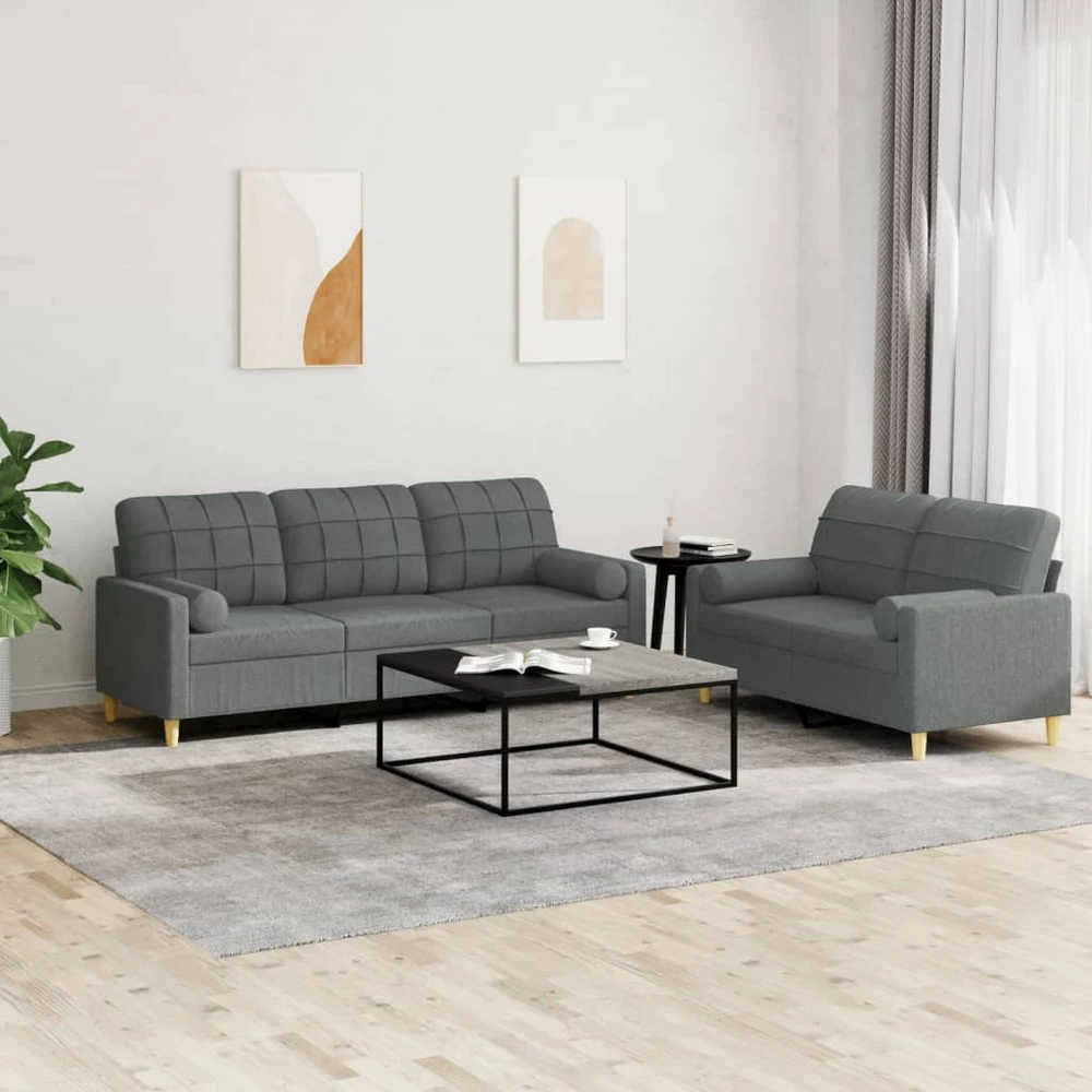 Sofa Sofos komplektas su pagalvėmis, 2 dalių, pilkas, audinys