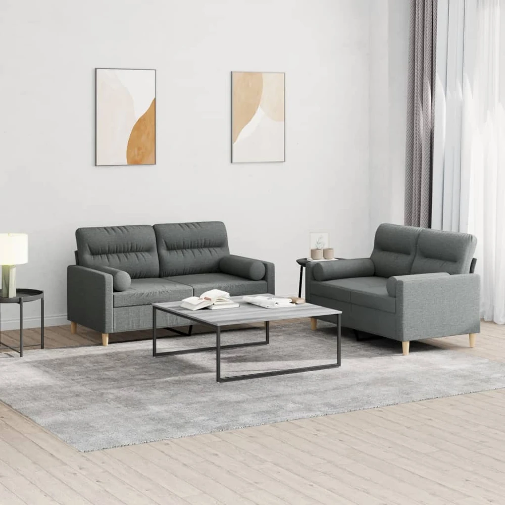 Sofa Sofos komplektas su pagalvėmis, 2 dalių, pilkas, audinys