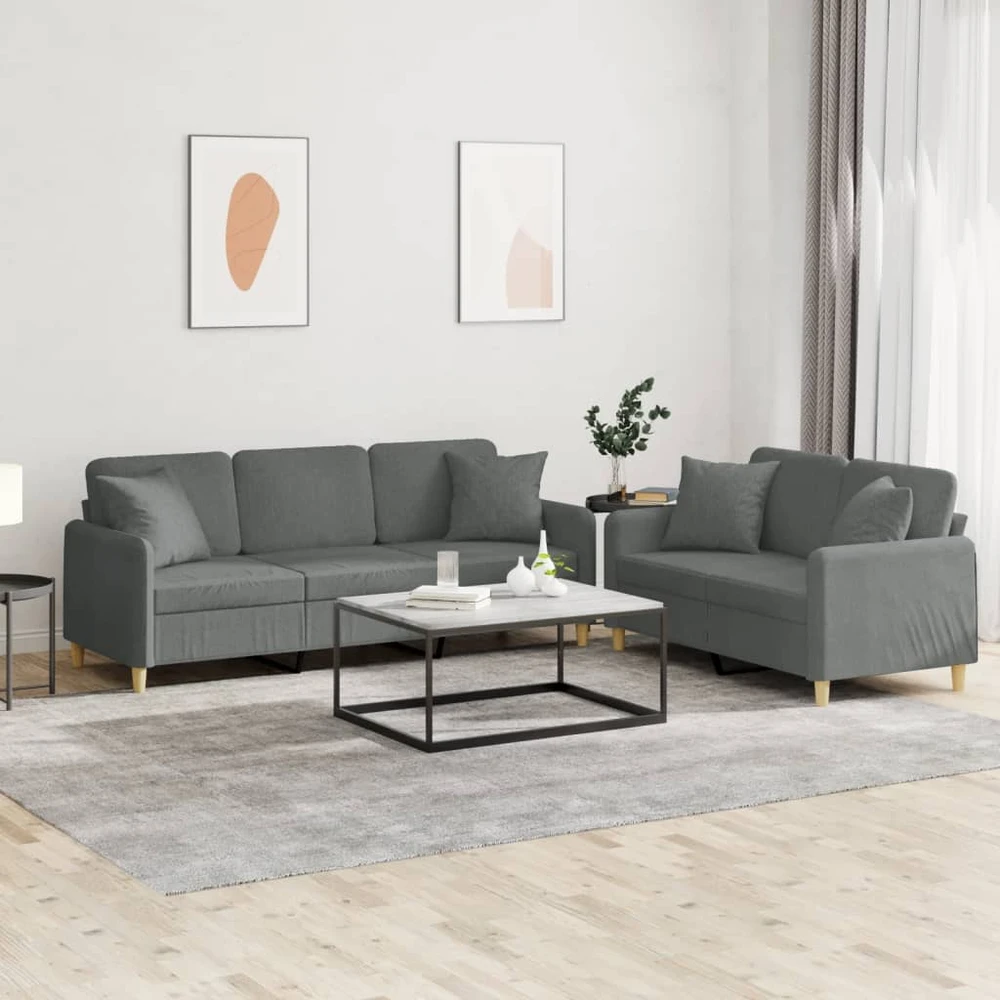 Sofa Sofos komplektas su pagalvėmis, 2 dalių, pilkas, audinys