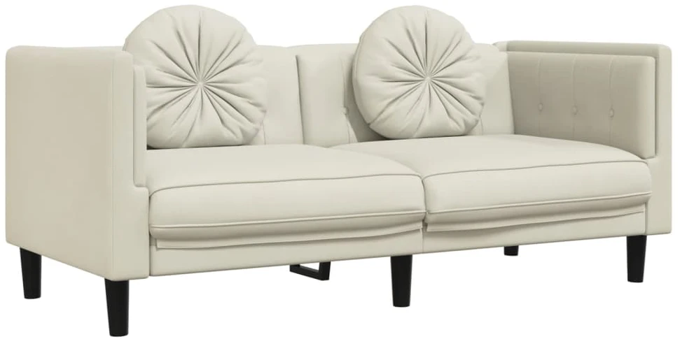 Sofa Sofos komplektas su pagalvėmis, 2 dalių, kreminis, aksomas