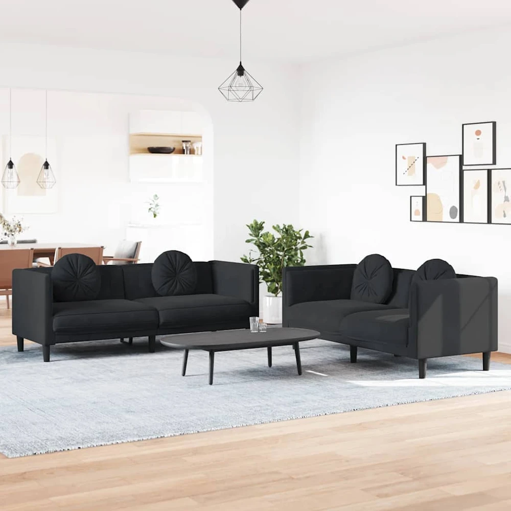 Sofa Sofos komplektas su pagalvėmis, 2 dalių, juodas, aksomas