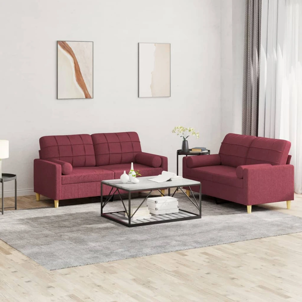 Sofa Sofos komplektas su pagalvėmis, 2 dalių, vyno, audinys