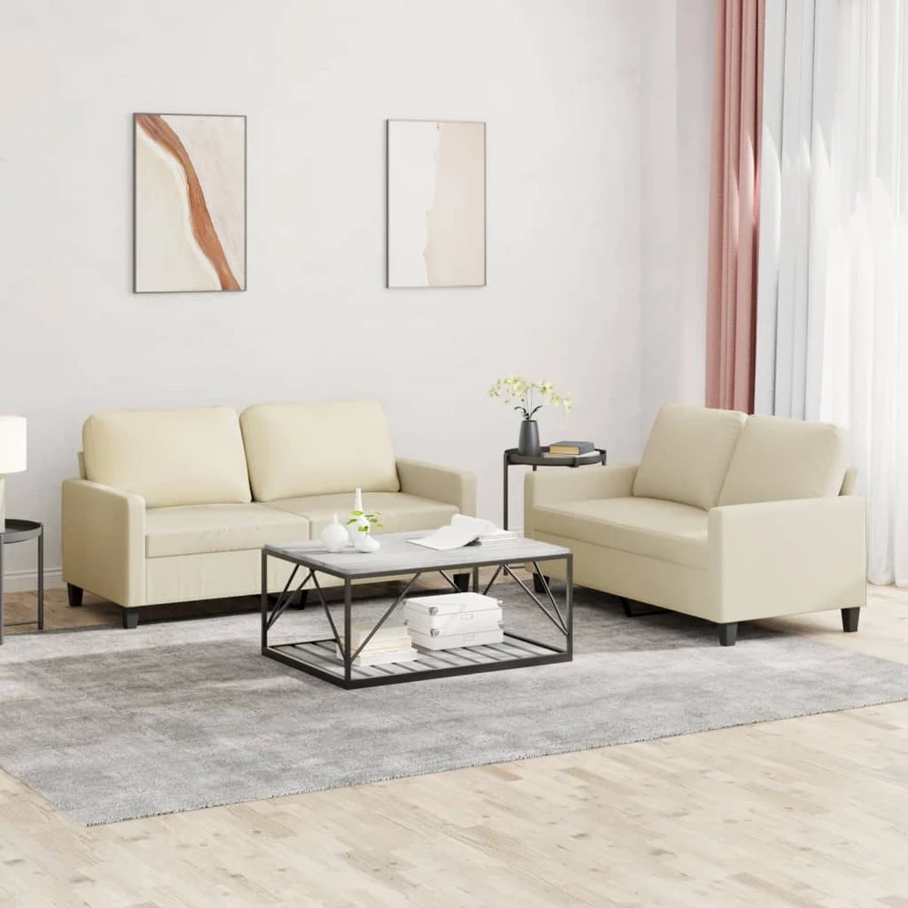 Sofa Sofos komplektas su pagalvėmis, 2 dalių, kreminis, dirbtinė oda