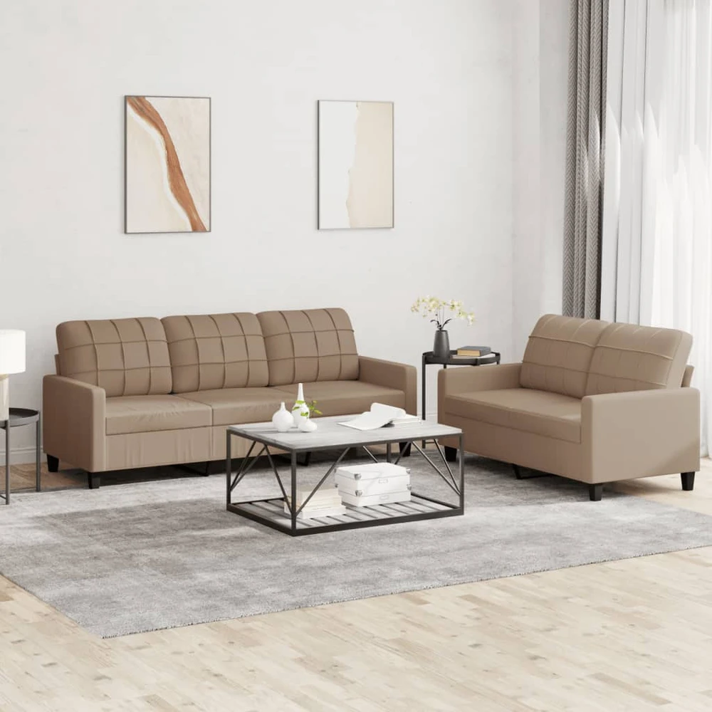 Sofa Sofos komplektas su pagalvėmis, 2 dalių, kapučino, dirbtinė oda