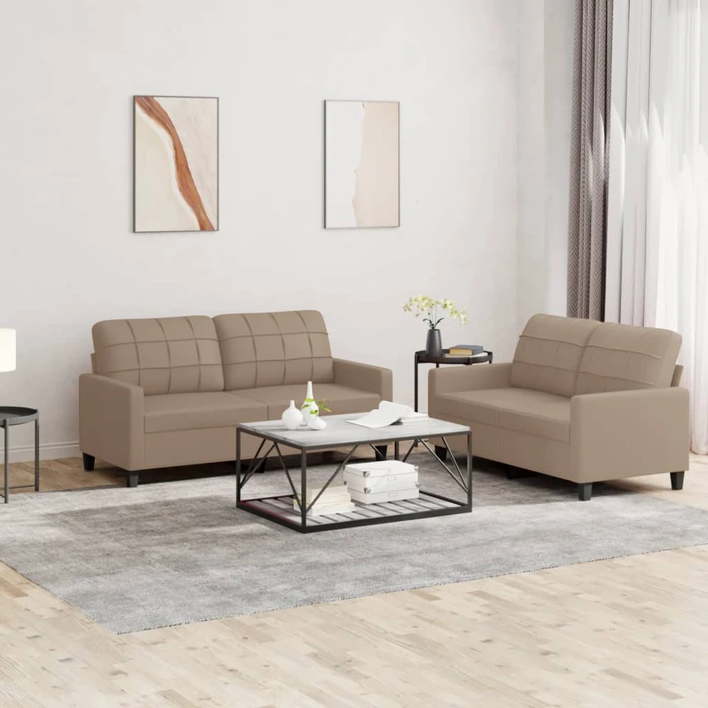 Sofa Sofos komplektas su pagalvėmis, 2 dalių, kapučino, dirbtinė oda