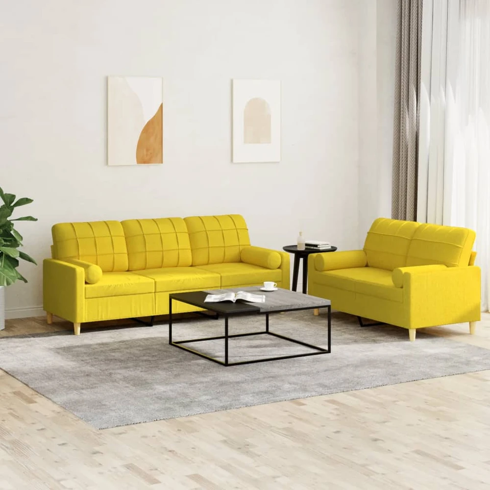 Sofa Sofos komplektas su pagalvėmis, 2 dalių, geltonas, audinys