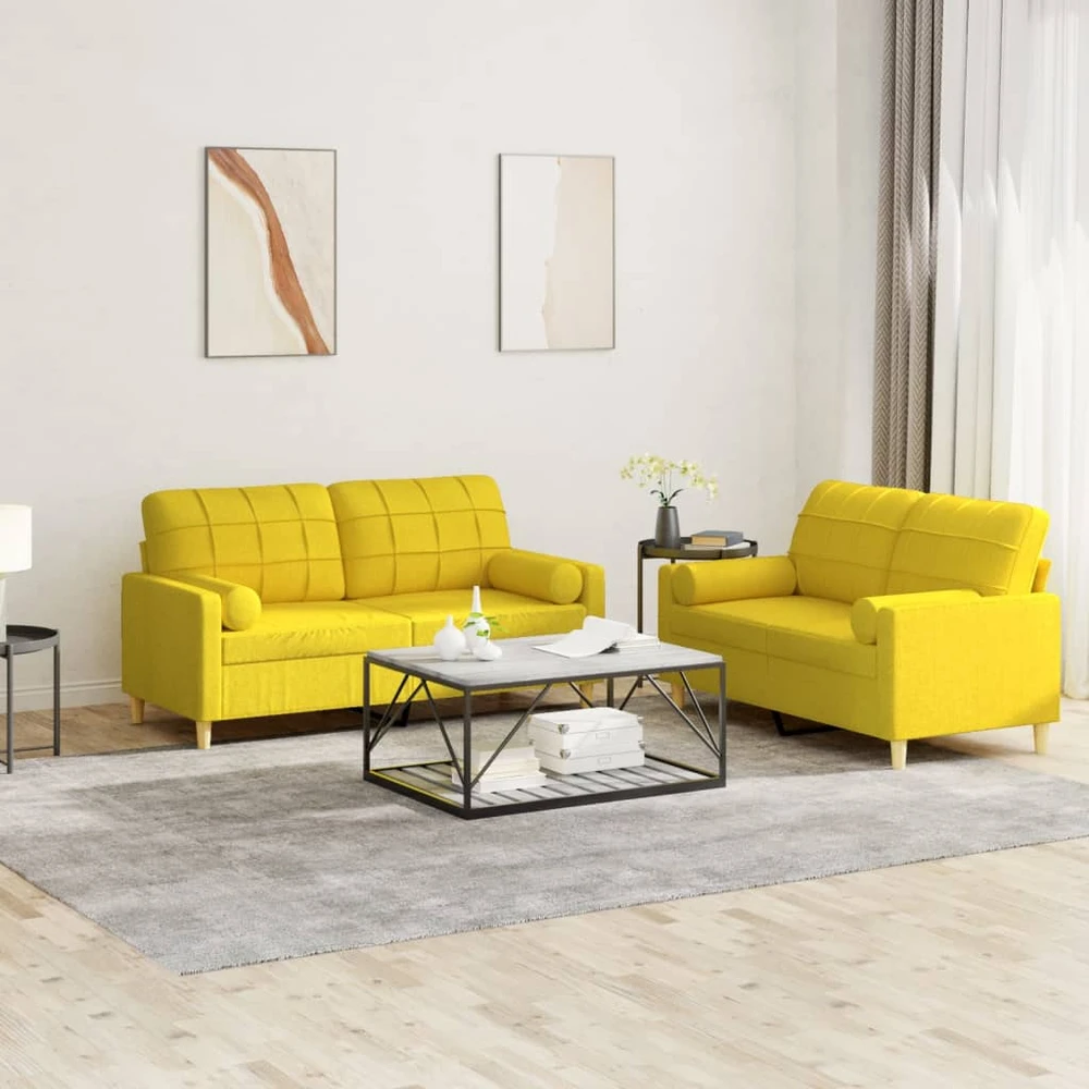 Sofa Sofos komplektas su pagalvėmis, 2 dalių, geltonas, audinys