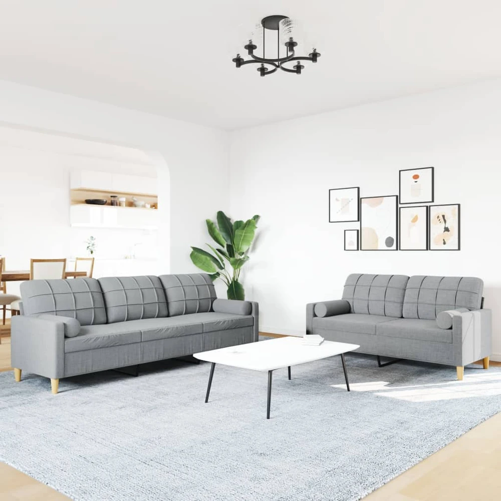 Sofa Sofos komplektas su pagalvėmis, 2 dalių, pilkas, audinys