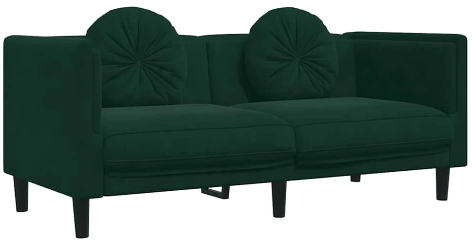 Sofa Sofos komplektas su pagalvėmis, 2 dalių, žalias, aksomas