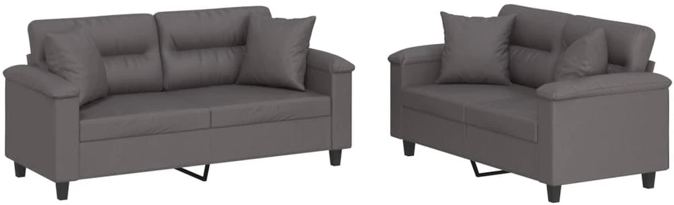 Sofa Sofos komplektas su pagalvėmis, 2 dalių, pilkas, dirbtinė oda