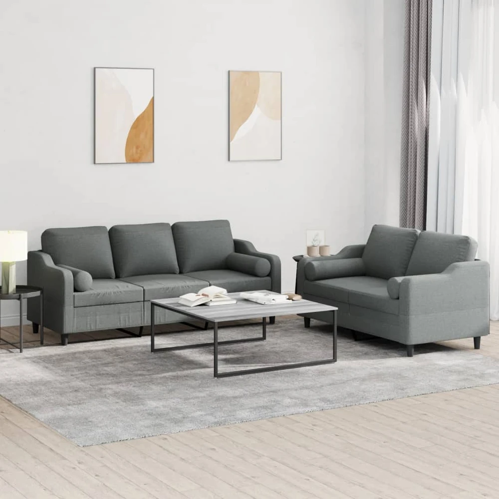 Sofa Sofos komplektas su pagalvėmis, 2 dalių, pilkas, audinys