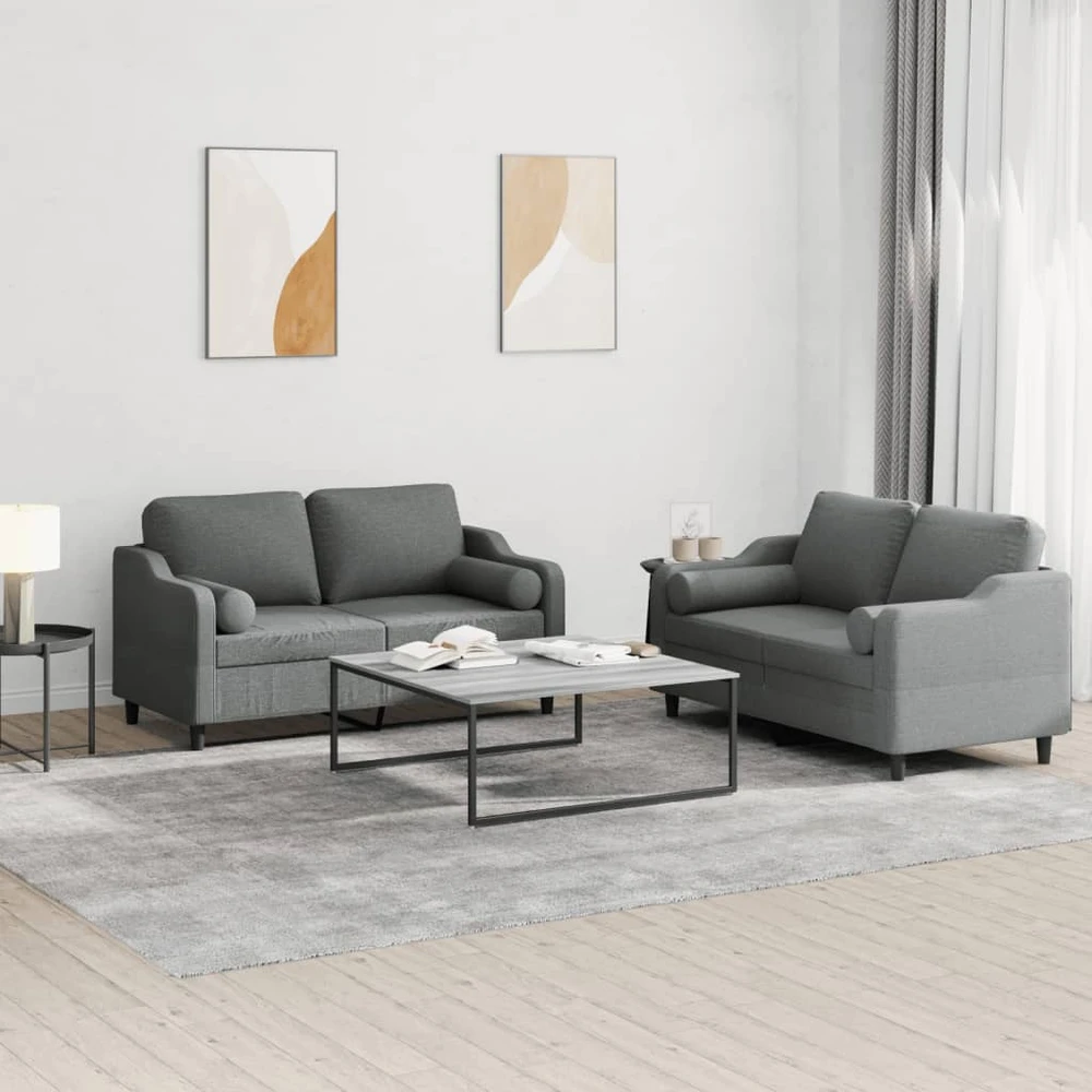Sofa Sofos komplektas su pagalvėmis, 2 dalių, pilkas, audinys