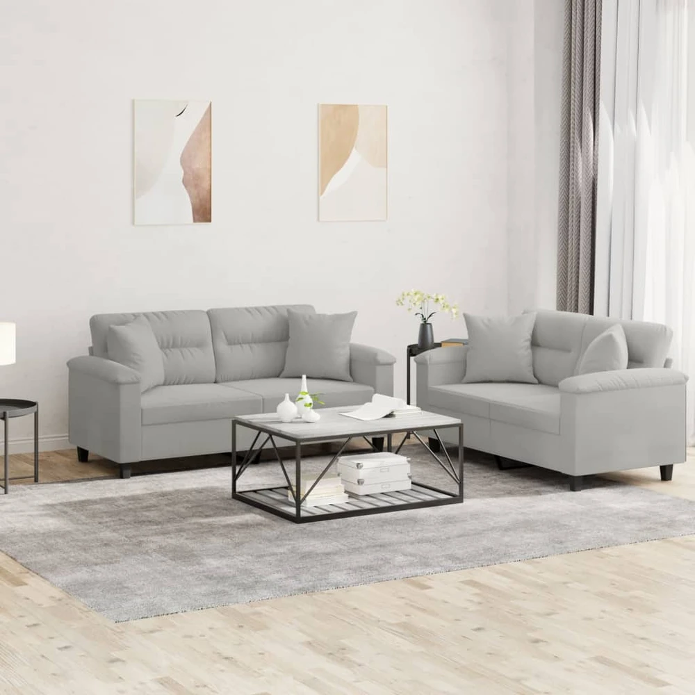 Sofa Sofos komplektas su pagalvėmis, 2 dalių, pilkas, audinys