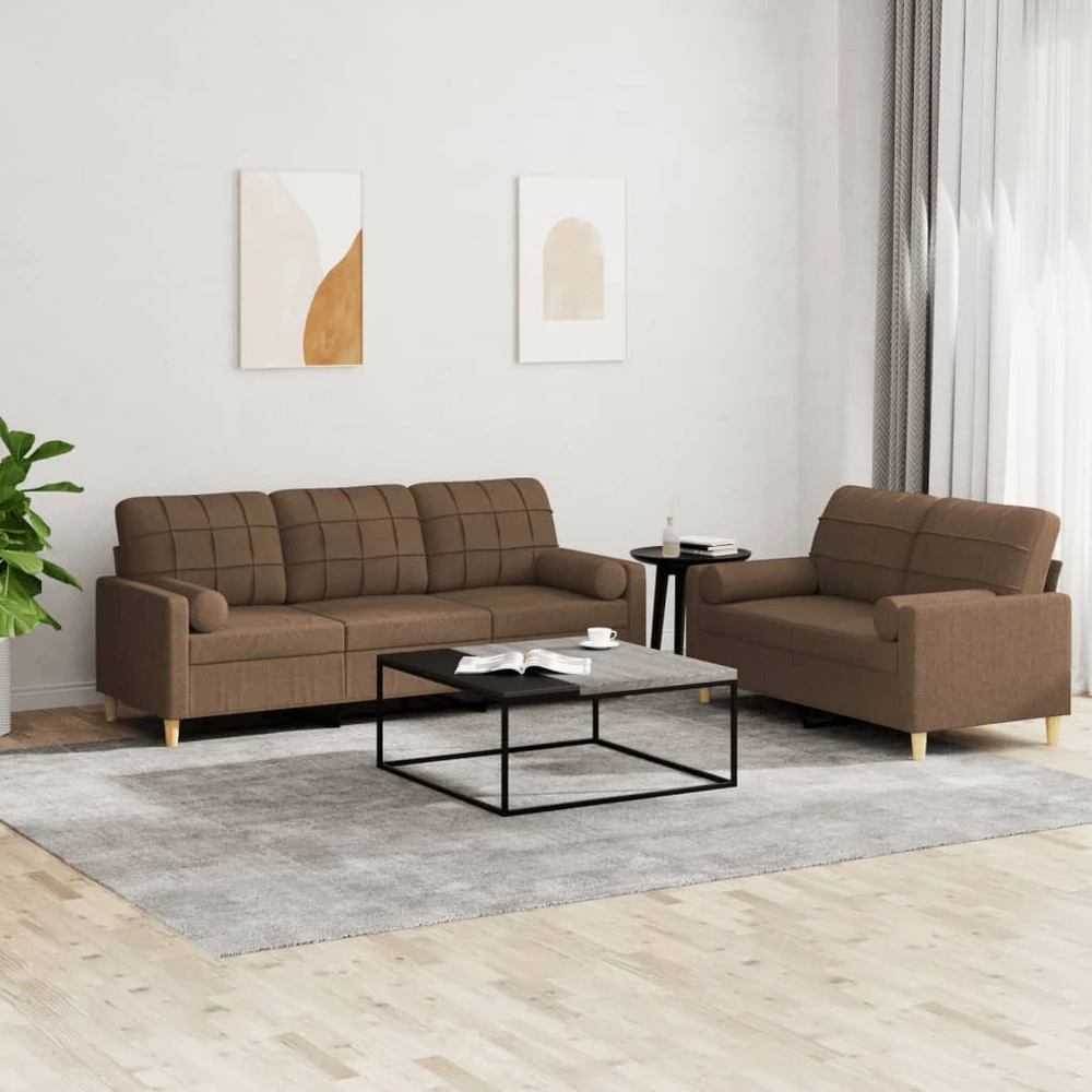 Sofa Sofos komplektas su pagalvėmis, 2 dalių, rudas, audinys