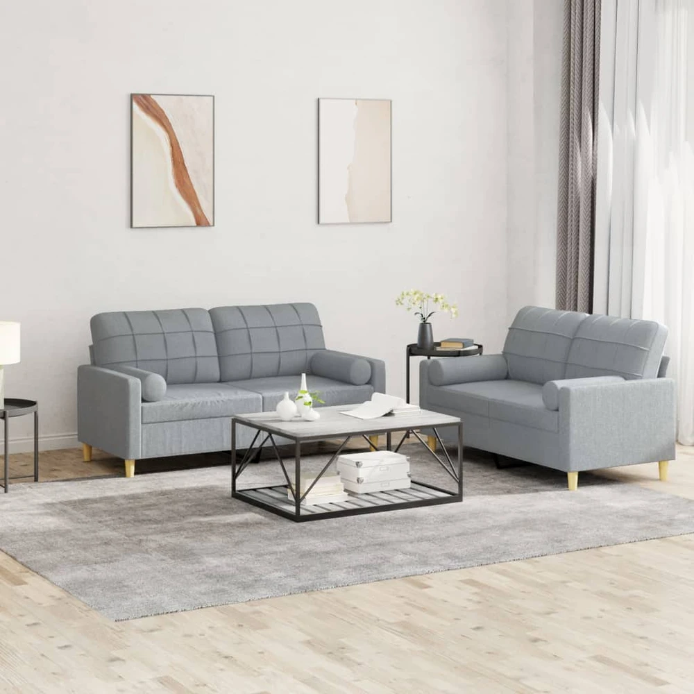 Sofa Sofos komplektas su pagalvėmis, 2 dalių, pilkas, audinys