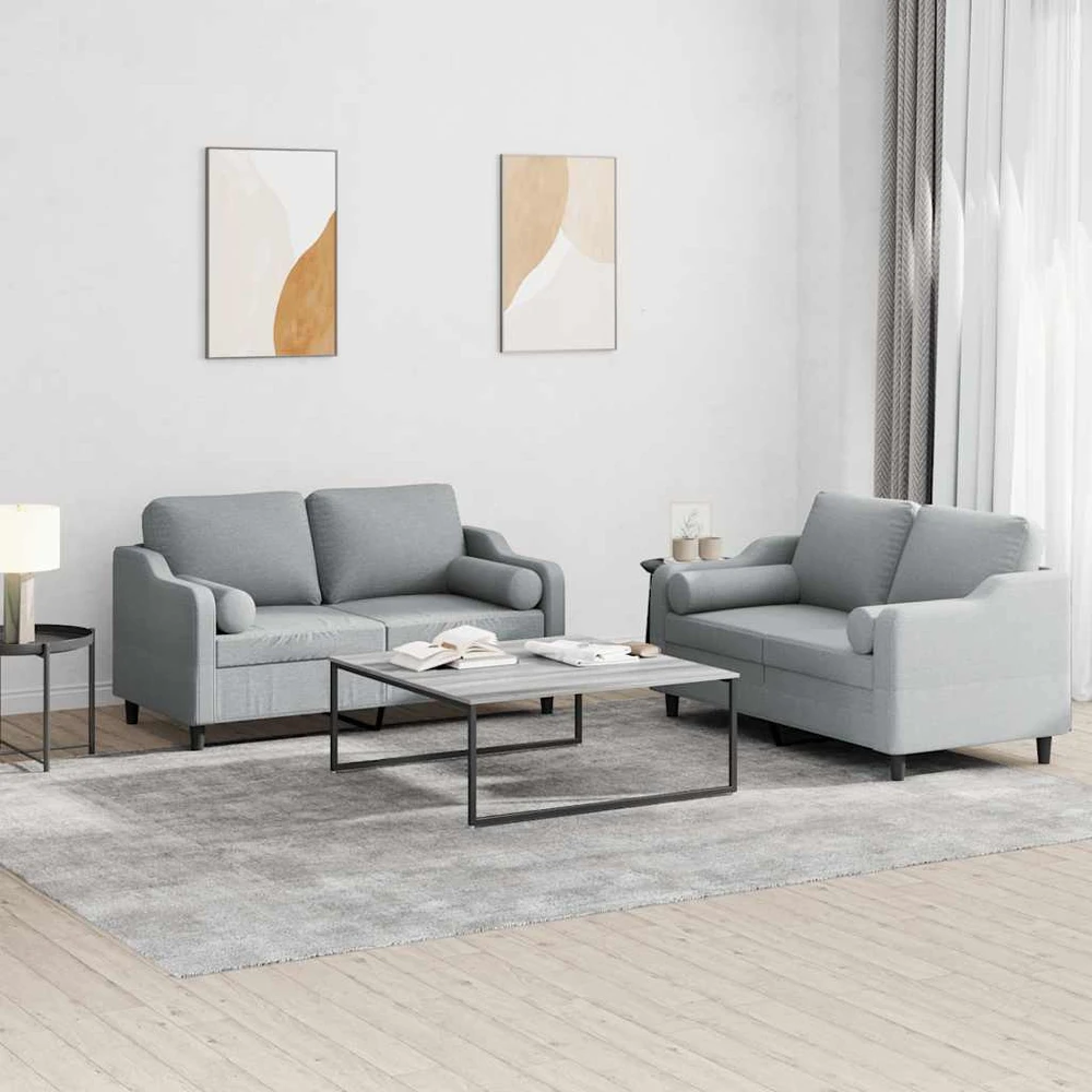Sofa Sofos komplektas su pagalvėmis, 2 dalių, pilkas, audinys