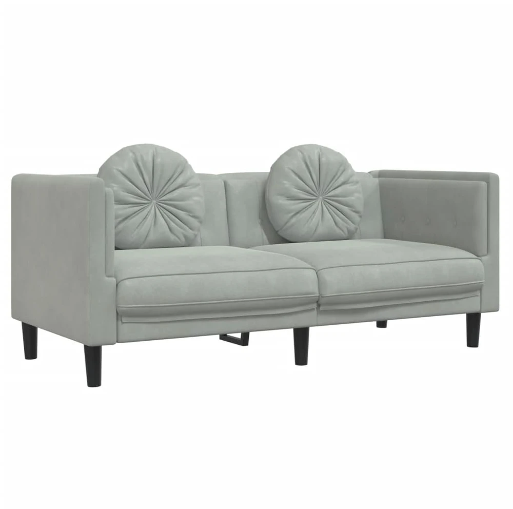 Sofa Sofos komplektas su pagalvėmis, 2 dalių, pilkas, aksomas