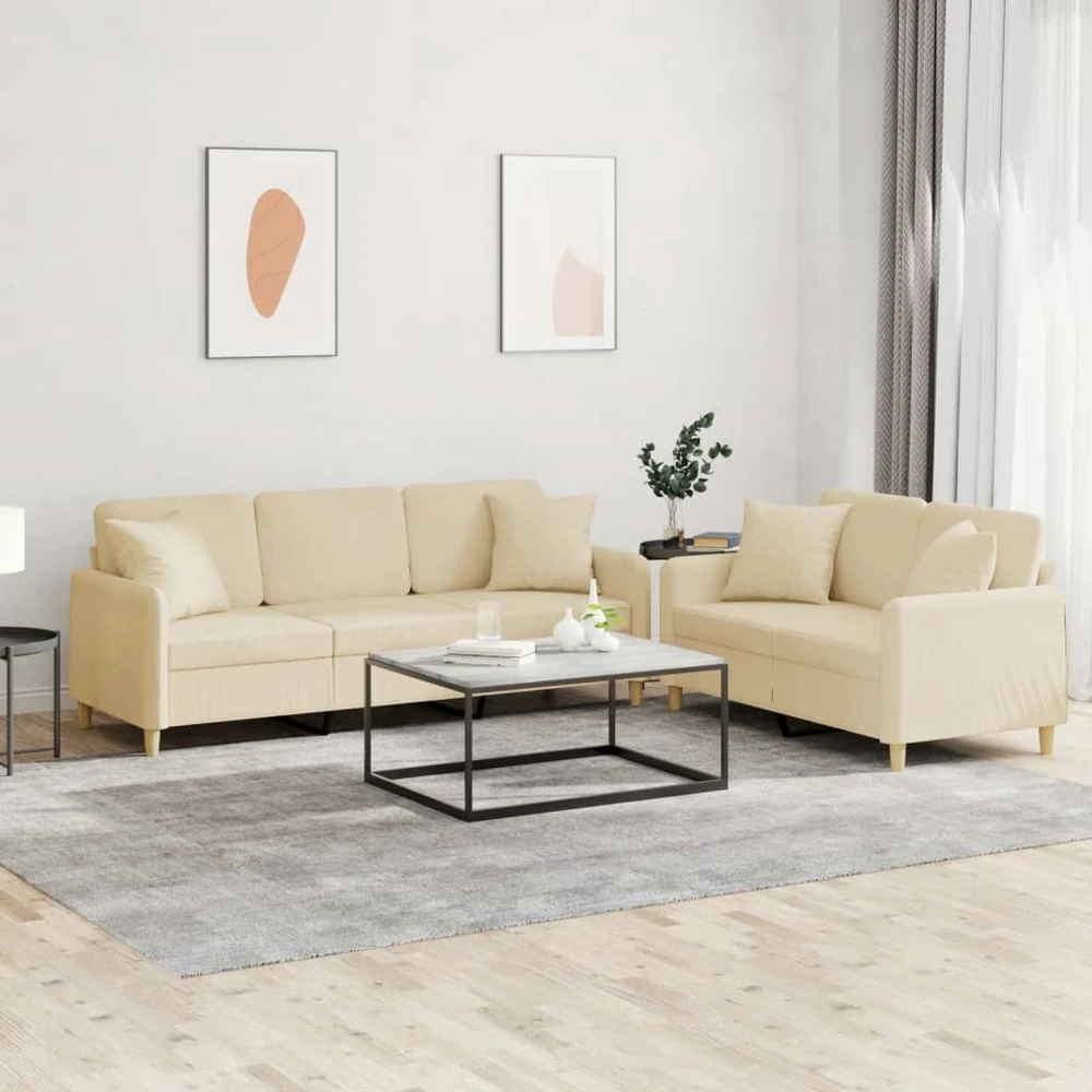 Sofa Sofos komplektas su pagalvėmis, 2 dalių, kreminis, audinys
