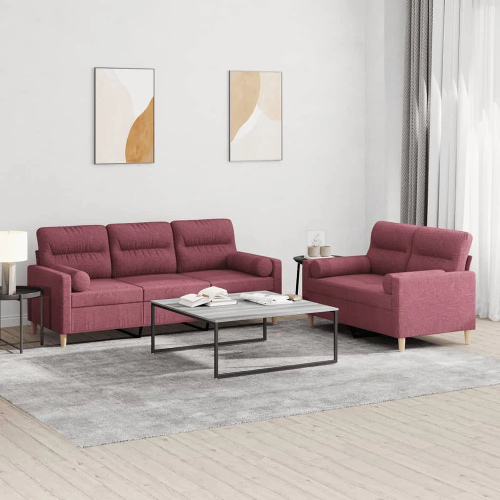 Sofa Sofos komplektas su pagalvėmis, 2 dalių, vyno, audinys
