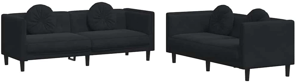 Sofa Sofos komplektas su pagalvėmis, 2 dalių, juodas, aksomas