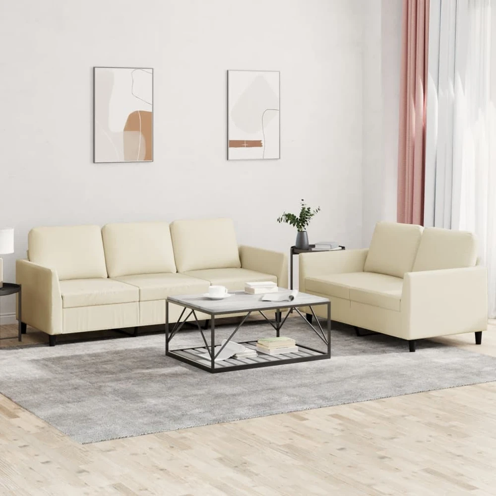 Sofa Sofos komplektas su pagalvėmis, 2 dalių, kreminis, dirbtinė oda