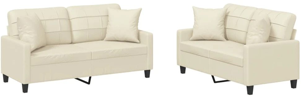 Sofa Sofos komplektas su pagalvėmis, 2 dalių, kreminis, dirbtinė oda