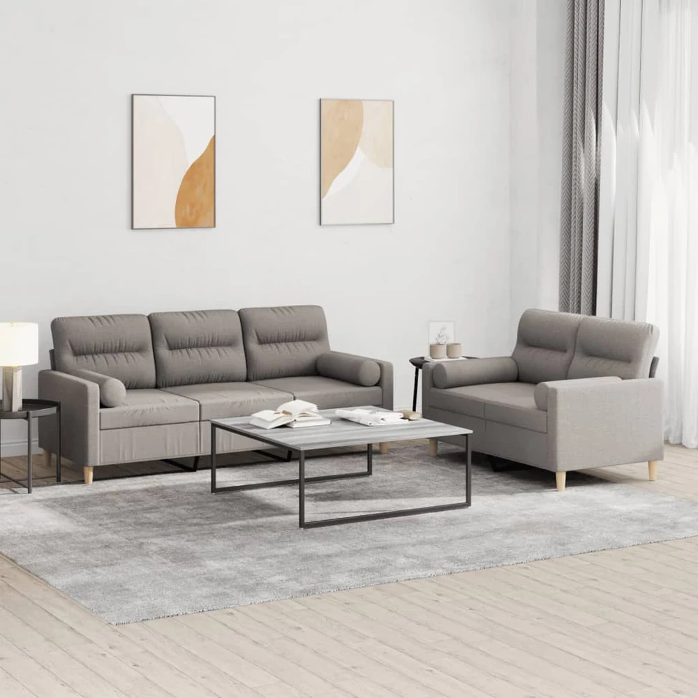 Sofa Sofos komplektas su pagalvėmis, 2 dalių, taupe, audinys
