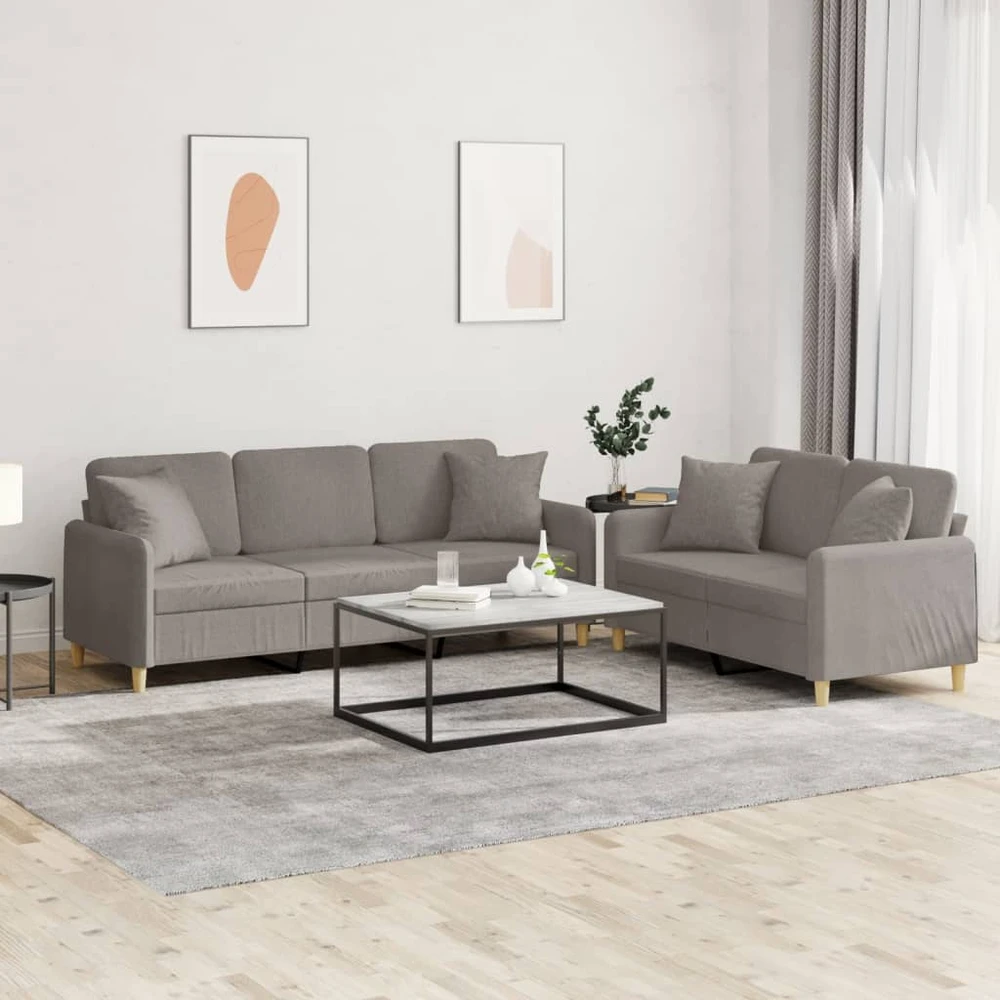 Sofa Sofos komplektas su pagalvėmis, 2 dalių, taupe, audinys