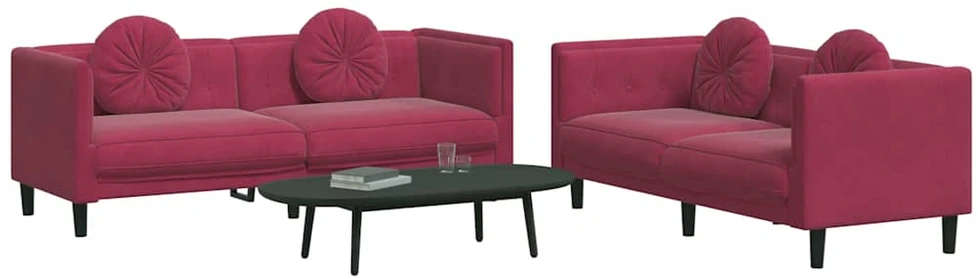 Sofa Sofos komplektas su pagalvėmis, 2 dalių, vyno, aksomas