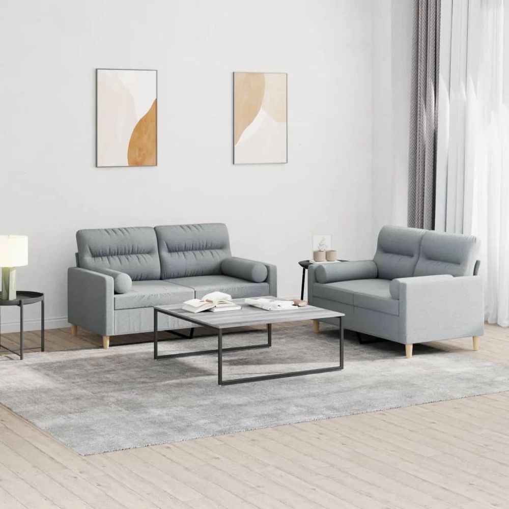 Sofa Sofos komplektas su pagalvėmis, 2 dalių, pilkas, audinys