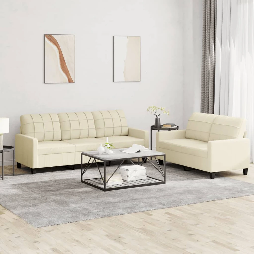 Sofa Sofos komplektas su pagalvėmis, 2 dalių, kreminis, dirbtinė oda