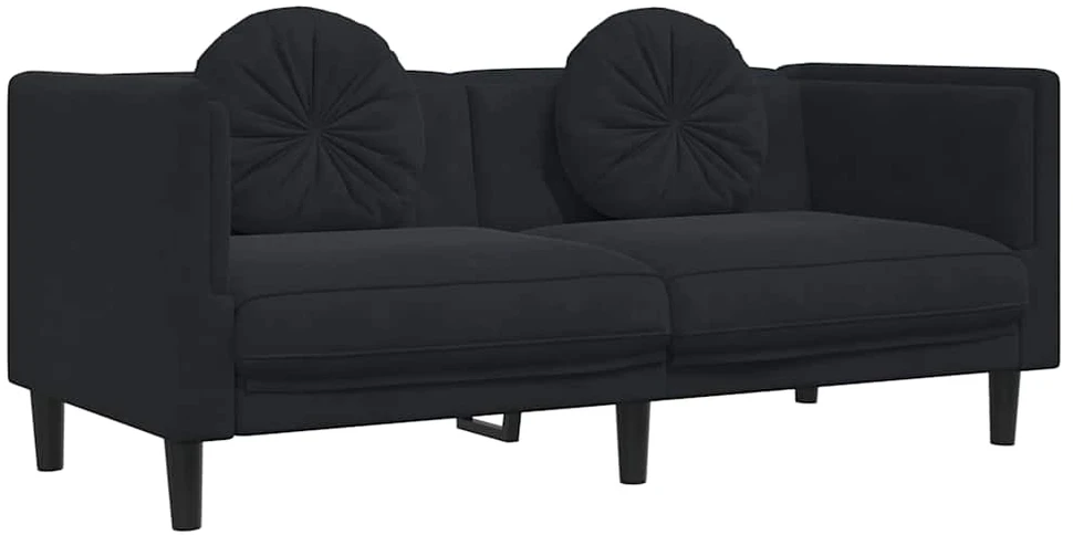 Sofa Sofos komplektas su pagalvėmis, 2 dalių, juodas, aksomas