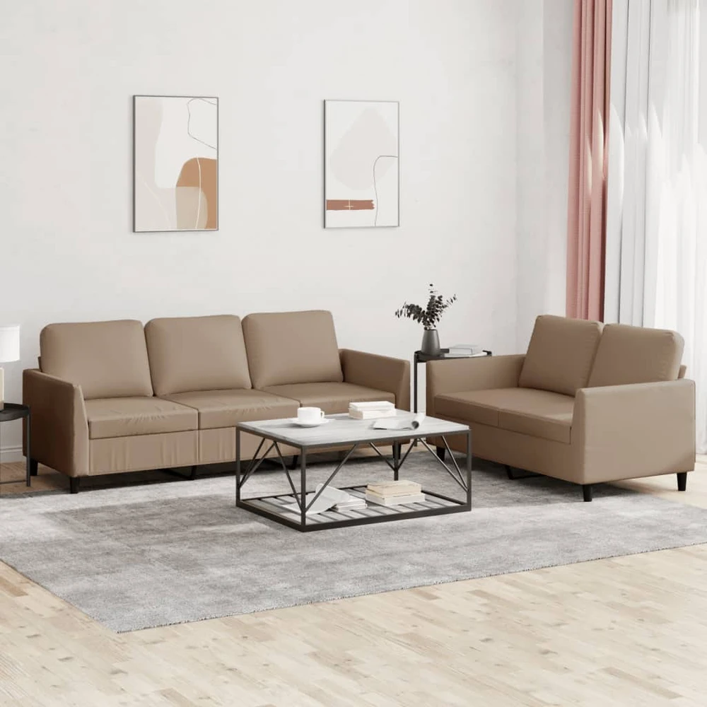 Sofa Sofos komplektas su pagalvėmis, 2 dalių, kapučino, dirbtinė oda