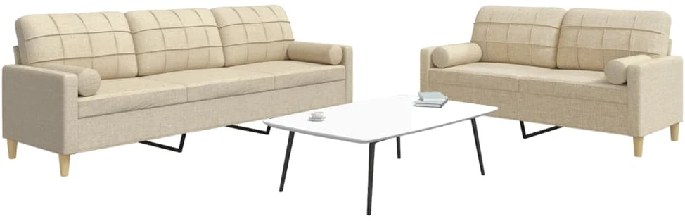 Sofa Sofos komplektas su pagalvėmis, 2 dalių, kreminis, audinys