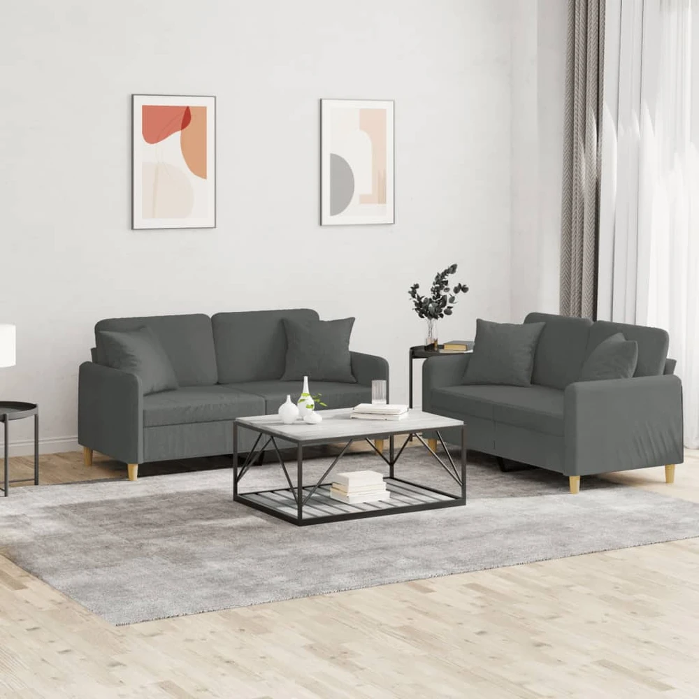 Sofa Sofos komplektas su pagalvėmis, 2 dalių, pilkas, audinys