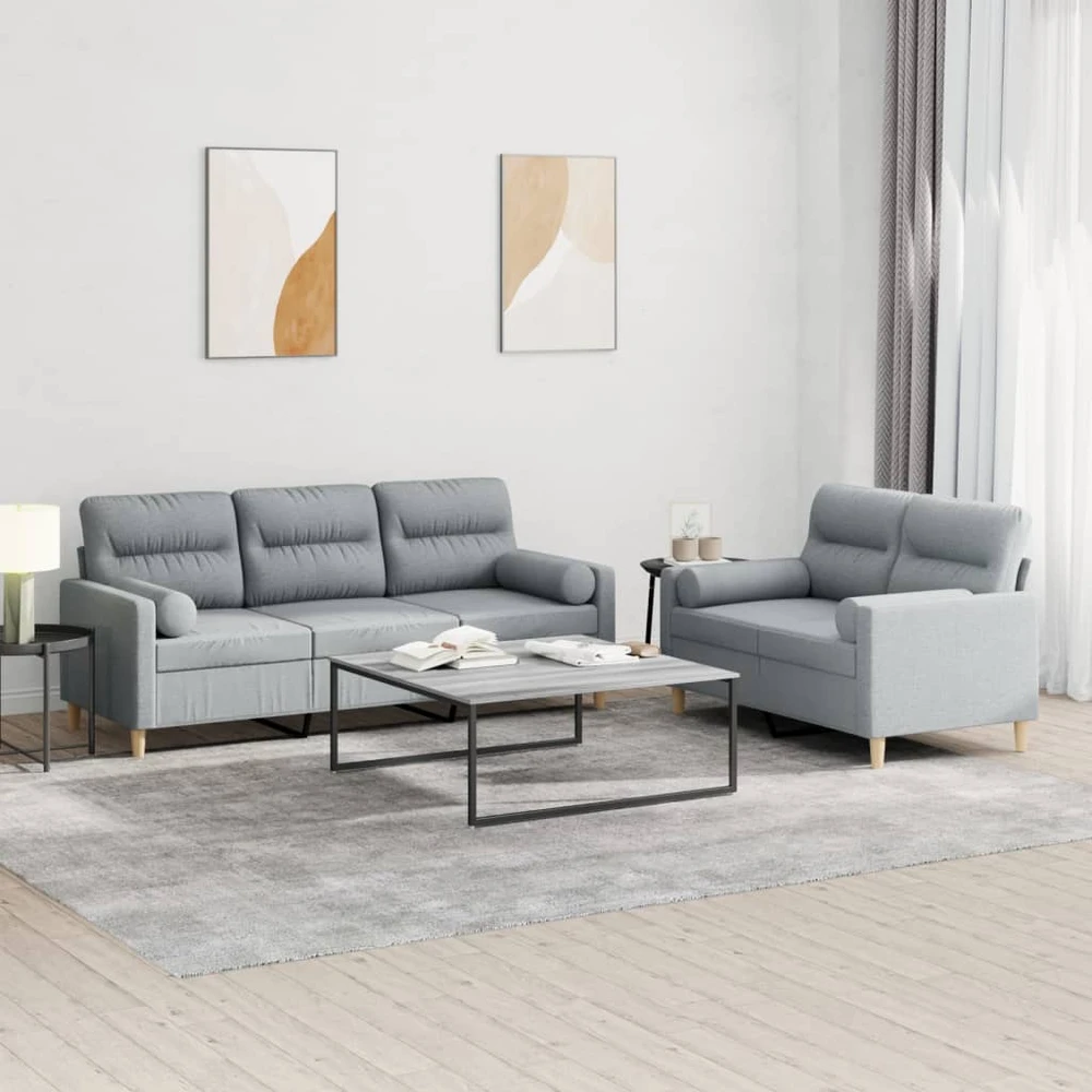 Sofa Sofos komplektas su pagalvėmis, 2 dalių, pilkas, audinys