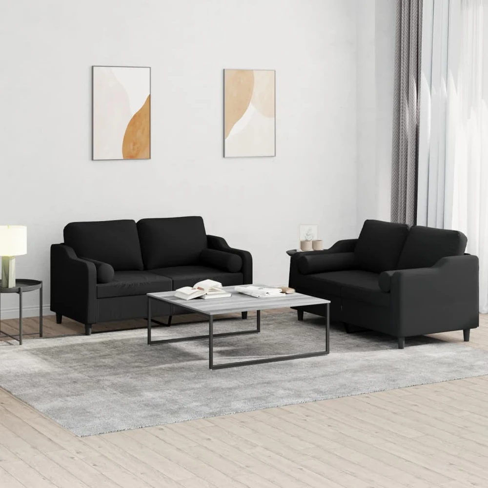 Sofa Sofos komplektas su pagalvėmis, 2 dalių, juodas, audinys