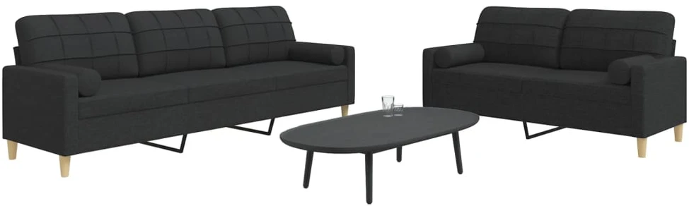 Sofa Sofos komplektas su pagalvėmis, 2 dalių, juodas, audinys