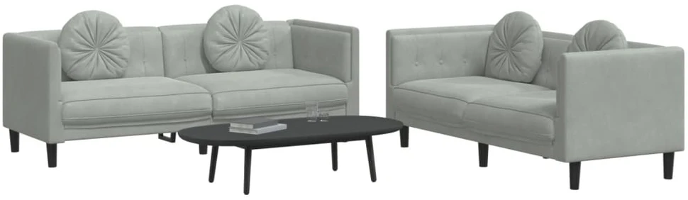 Sofa Sofos komplektas su pagalvėmis, 2 dalių, pilkas, aksomas