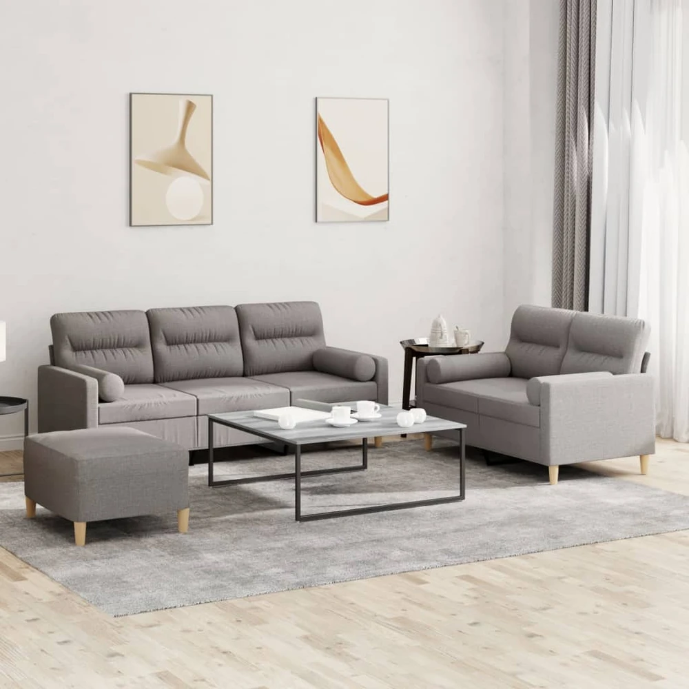 Sofa Sofos komplektas su pagalvėmis, 3 dalių, taupe, audinys