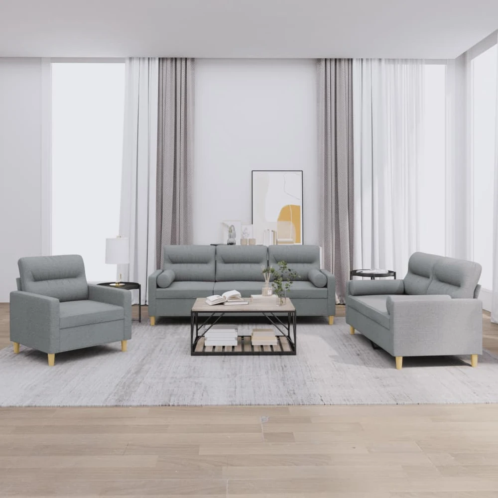 Sofa Sofos komplektas su pagalvėmis, 3 dalių, pilkas, audinys