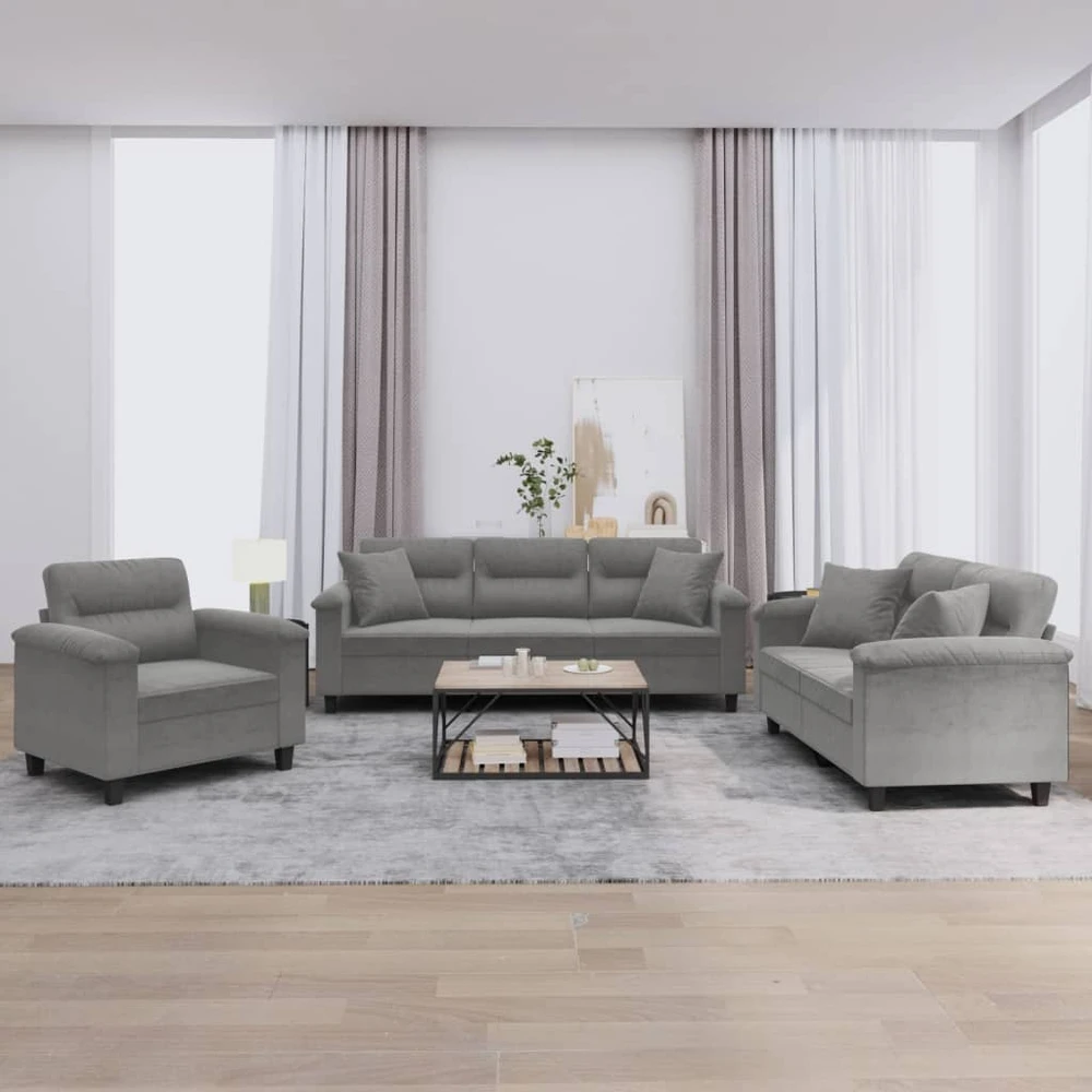 Sofa Sofos komplektas su pagalvėmis, 3 dalių, pilkas, audinys